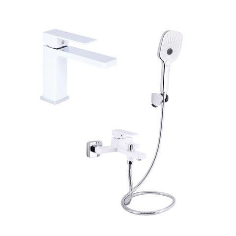 Акційний набір Qtap: Змішувач для раковини QTGEM270CRW45675 Chrome/White + Змішувач для ванни (з душовим гарнітуром) QTGEM259CRW45683 Chrome/White SD00055211 фото