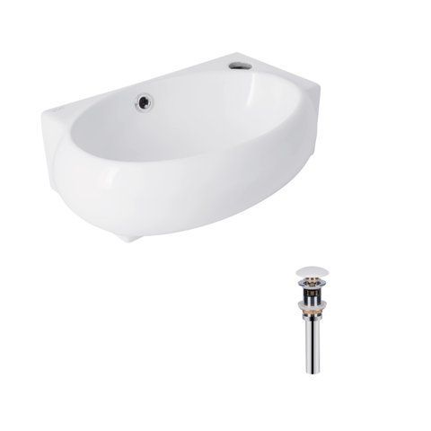 Комплект Qtap Leo: Раковина підвісна овальна права 430x285x160 мм White + Донний клапан PU02O SD00053457 фото
