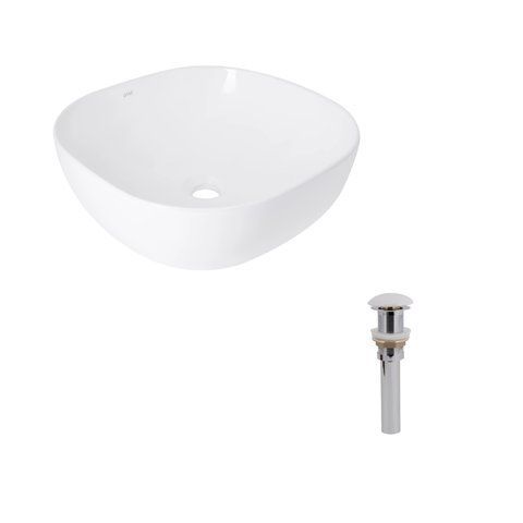 Комплект Qtap Kolibri: Раковина накладна 400x400x140 мм, White, квадратна + Донний клапан Pop-up PU02 SD00054590 фото
