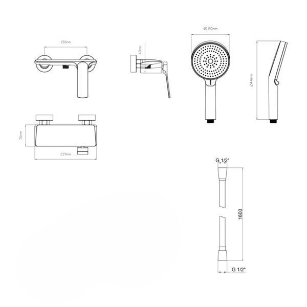 Комплект Qtap Slavonice Black Matt: Змішувач QTROB4060102B + Шланг QTHADPVCSQ160B + Лійка QTRUC125BLM45951 SD00054150 фото