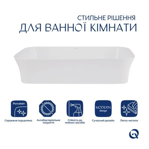 Комплект Qtap Virgo N: Раковина накладна 560x380x130 мм, White, прямокутна + Донний клапан Pop-up PU02 SD00054586 фото