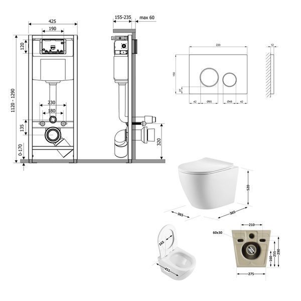 Готове рішення Qtap для ванної кімнати: підвісний унітаз Robin Ultra Quiet 520x365x365 + комплект інсталяції Nest 4 в 1 (кругла клавіша Matt Black) SD00053624 фото