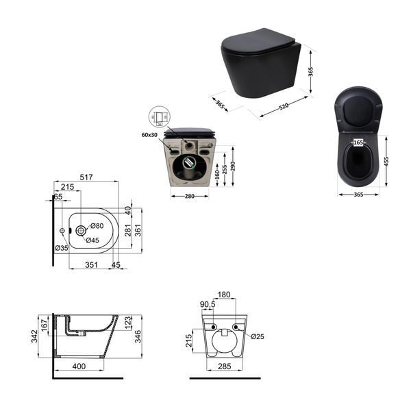 Комплект Qtap Scorpio Matt Black 2 в 1: унітаз підвісний Ultra Quiet QT14332380AMB + біде підвісне QT1455053FMB SD00053496 фото
