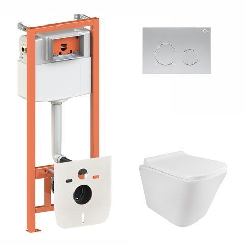 Готове рішення Qtap для ванної кімнати: підвісний унітаз Tern Rimless 490x340x350 + комплект інсталяції Nest 4 в 1 (кругла клавіша Satin) SD00043021 фото