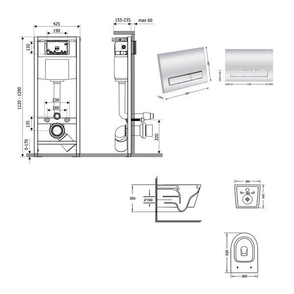 Готове рішення Qtap для ванної кімнати: підвісний унітаз Jay Ultra Quiet 520x360x320 + комплект інсталяції Nest 4 в 1 (лінійна клавіша Chrome) SD00054322 фото