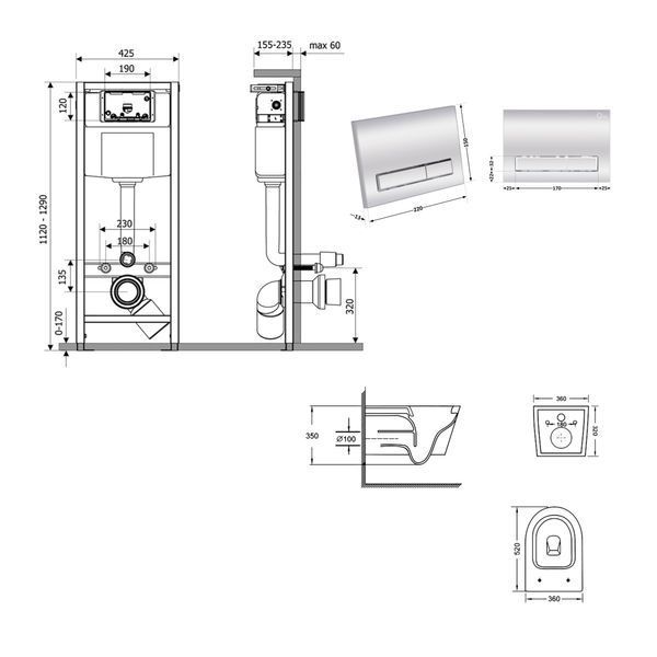 Готове рішення Qtap для ванної кімнати: підвісний унітаз Swan Ultra Quiet 520x360x320 + комплект інсталяції Nest 4 в 1 (лінійна клавіша Chrome) SD00054324 фото