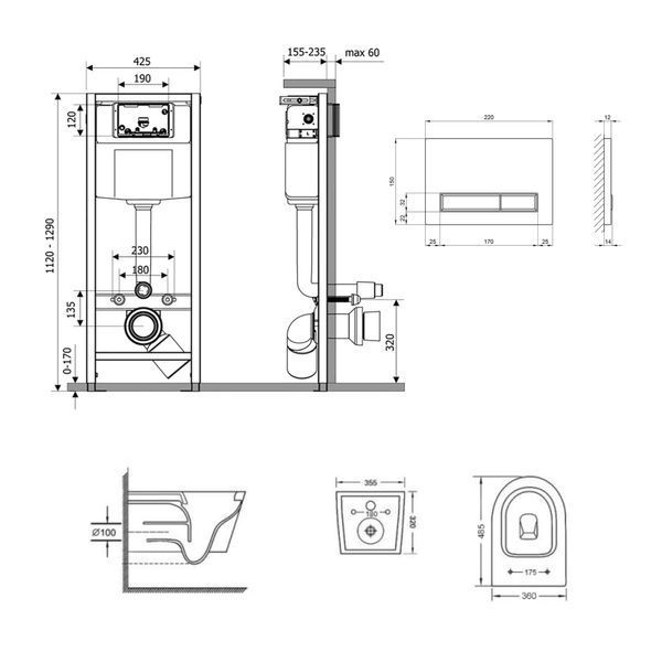 Готове рішення Qtap для ванної кімнати: підвісний унітаз Swan Ultra Quiet 485x360x320 + комплект інсталяції Nest 4 в 1 (лінійна клавіша Matt Black) SD00051277 фото