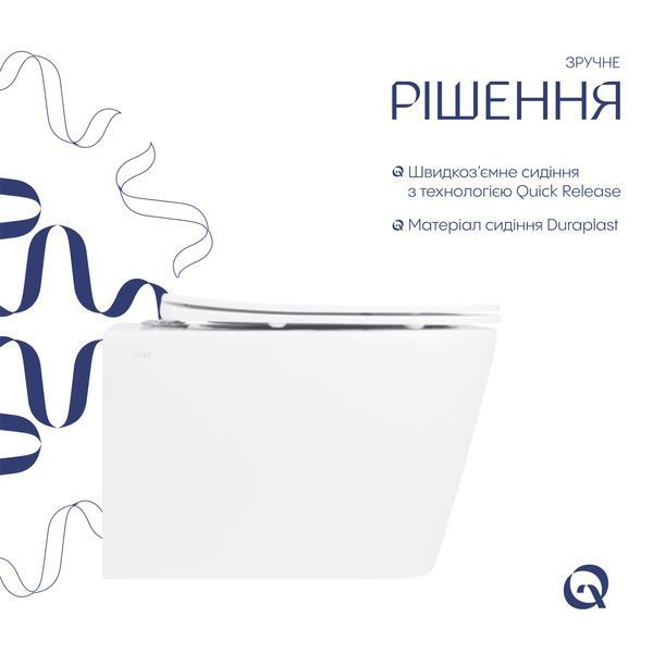 Унітаз підвісний Qtap Crow безобідковий з сідінням Soft-close QT05335170W SD00053468 фото