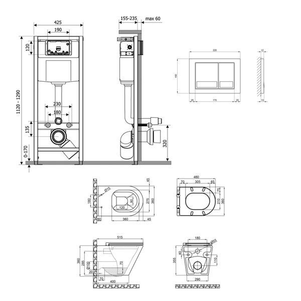 Готове рішення Qtap для ванної кімнати: підвісний унітаз Scorpio Ultra Quiet + комплект інсталяції Nest 4 в 1 (квадратна клавіша Chrome) SD00051286 фото