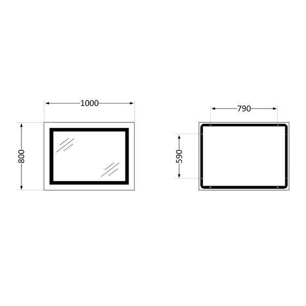 Дзеркало Lidz Kubis 1000х800 з LED-підсвічуванням Touch, з антизапотіванням, з димером, рег. яскравості LD78LF61410080 SD00052335 фото