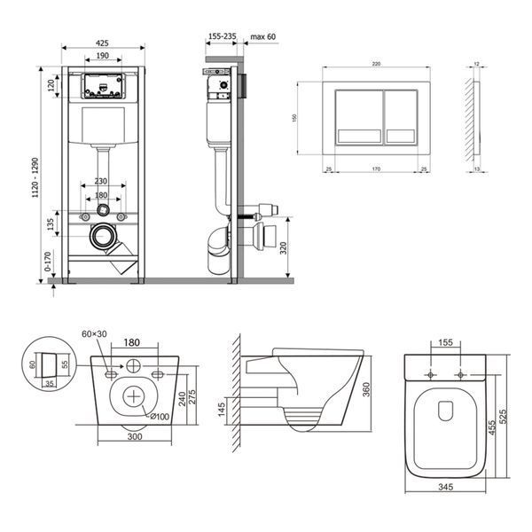 Готове рішення Qtap для ванної кімнати: підвісний унітаз Tern Ultra Quiet 525x345x360 + комплект інсталяції Nest 4 в 1 (квадратна клавіша Chrome) SD00053630 фото