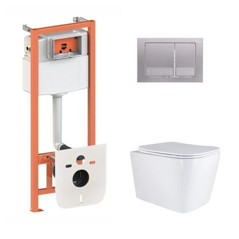 Готове рішення Qtap для ванної кімнати: підвісний унітаз Tern Ultra Quiet 525x345x360 + комплект інсталяції Nest 4 в 1 (квадратна клавіша Satin) SD00053631 фото
