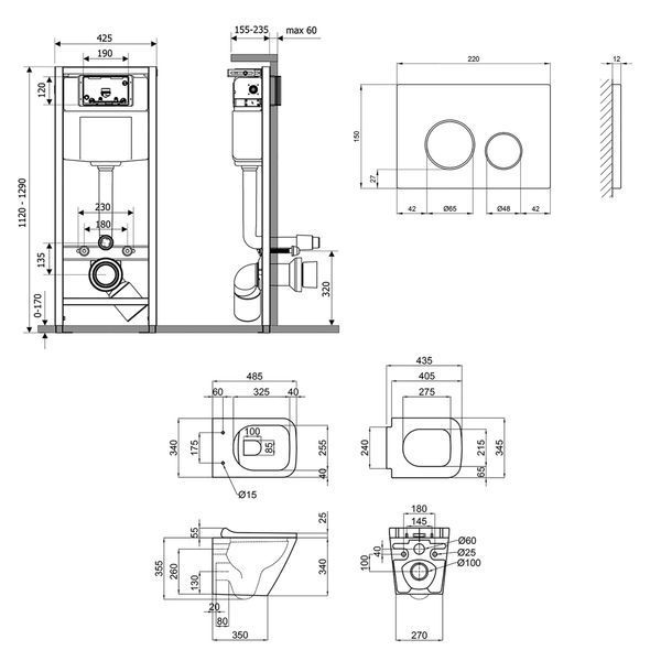 Готове рішення Qtap для ванної кімнати: підвісний унітаз Tern Rimless 490x340x350 + комплект інсталяції Nest 4 в 1 (кругла клавіша Chrome) SD00043022 фото
