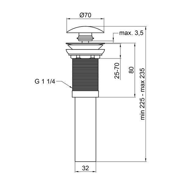 Донний клапан для раковини Qtap PU02 225х70х70 White SD00044163 фото