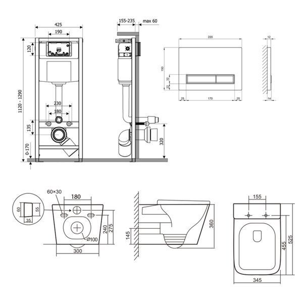 Готове рішення Qtap для ванної кімнати: підвісний унітаз Tern Ultra Quiet 525x345x360 + комплект інсталяції Nest 4 в 1 (лінійна клавіша White) SD00053635 фото