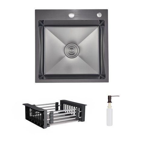 Комплект Lidz Handmade H5050HB Мийка для кухні інтегрована Decor Black PVD Honeycomb у комплекті з дозатором + Lidz LIDZK01B Корзина для кухонної мийки SD00055251 фото