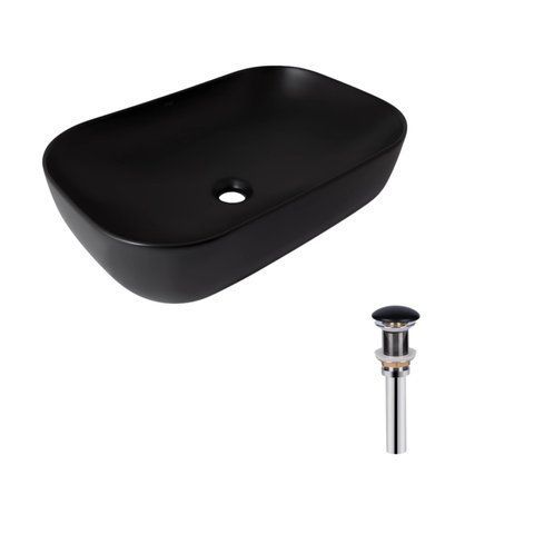 Комплект Qtap Robin: Раковина накладна прамокутна 600x390x150 мм Matt Black + Донний клапан PU03 SD00053420 фото