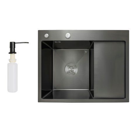 Мийка для кухні інтегрована Lidz Handmade H6350BR крило праворуч (LDH6350BRPVD45590) Brushed Black PVD 3,0/1,0 мм SD00051714 фото