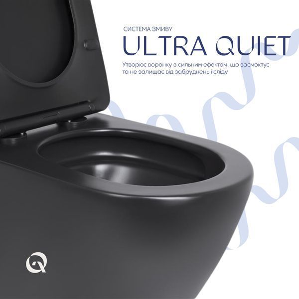Унітаз підвісний Qtap Robin New Ultra Quiet безобідковий з сидінням Soft-close MATT BLACK QT13332381АSMB SD00052574 фото