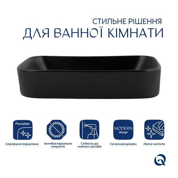 Комплект Qtap Scorpio: Раковина накладна прамокутна 550х390х120 мм Matt Black + Донний клапан PU03 SD00053422 фото