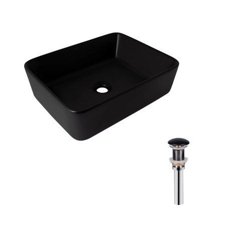 Комплект Qtap Tern: Раковина накладна прамокутна 480х370х135 мм Matt Black + Донний клапан PU03 SD00053424 фото