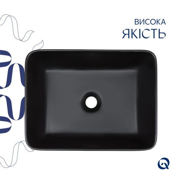 Комплект Qtap Tern: Раковина накладна прамокутна 480х370х135 мм Matt Black + Донний клапан PU03 SD00053424 фото