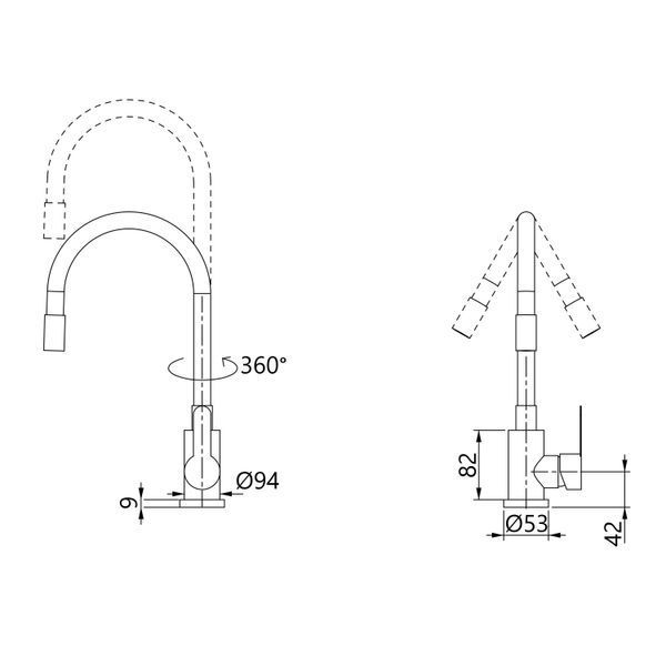 Змішувач для кухні Brinex Pure 015F3 з гнучким виливом Graphite/Grey BRIPUR015F3GRG SD00053182 фото