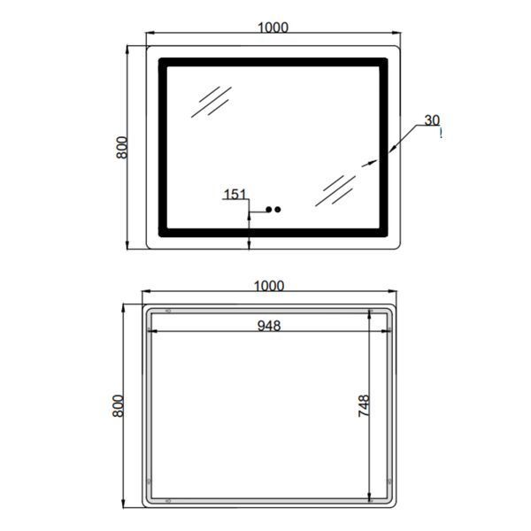 Дзеркало Lidz Kubis (KU2) 1000х800 з LED-підсвічуванням Touch, з антизапотіванням, з димером, рег. яскравості LD78LF6141008048450 SD00054574 фото