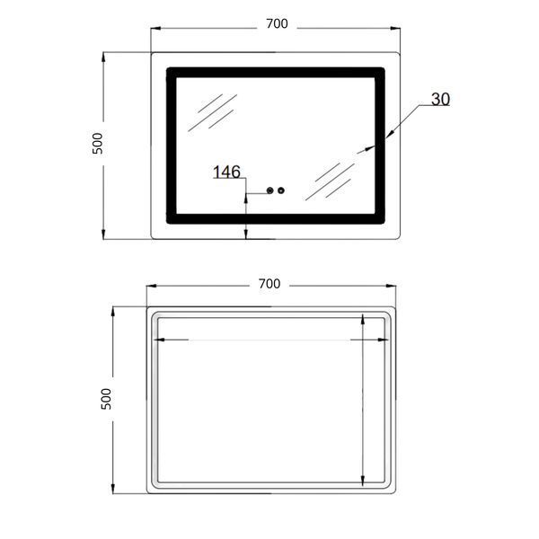 Дзеркало Lidz Kubis (KU2) 700х500 з LED-підсвічуванням Touch, з антизапотіванням, з димером, рег. яскравості LD78LF90448486 SD00054610 фото