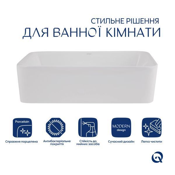 Комплект Qtap Tern: Раковина накладна прамокутна 480х370х135 мм White + Донний клапан PU02 SD00053425 фото