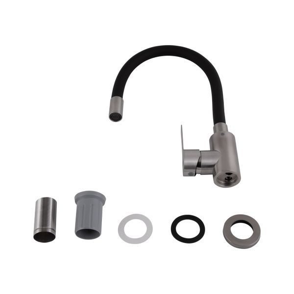 Змішувач для кухні Brinex Pure 015F3 з гнучким виливом Nickel/Black BRIPUR015F3NKB SD00053183 фото