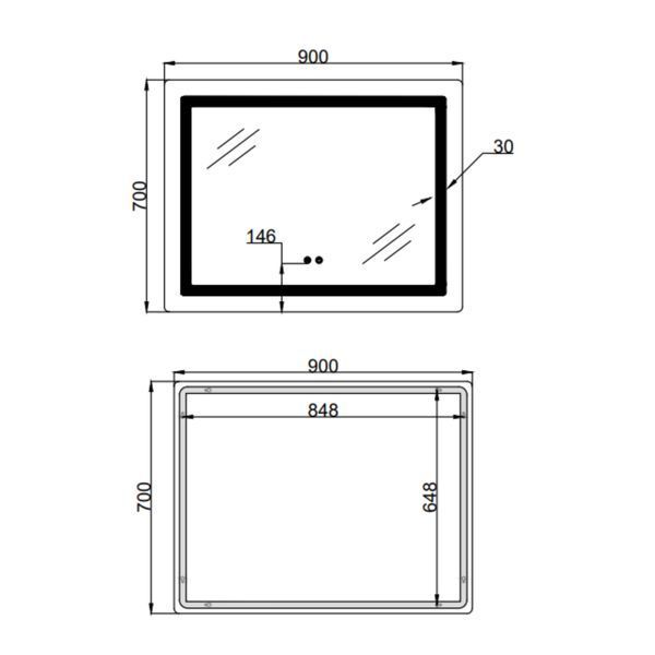 Дзеркало Lidz Kubis (KU2) 900х700 з LED-підсвічуванням Touch, з антизапотіванням, з димером, рег. яскравості LD78LF90448452 SD00054576 фото