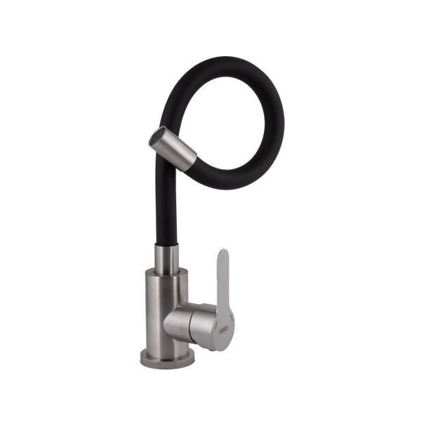 Змішувач для кухні Brinex Pure 015F3 з гнучким виливом Nickel/Black BRIPUR015F3NKB SD00053183 фото
