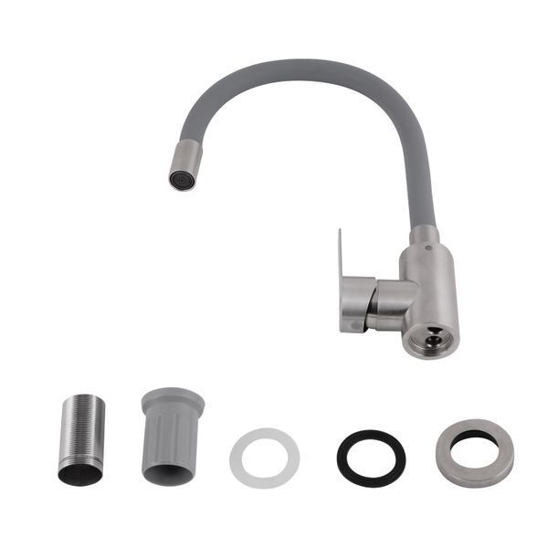 Змішувач для кухні Brinex Pure 015F3 з гнучким виливом Nickel/Grey BRIPUR015F3NKG SD00053184 фото