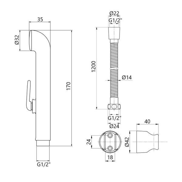 Набор для гігієнічного душу Qtap Inspai-Varius округлий QTSETCRMA021 Chrome/Grey (Set) SD00035713 фото