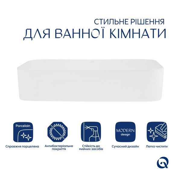 Комплект Qtap Tern: Раковина накладна прамокутна 610x350x135 мм WHITE + Донний клапан PU02 SD00053428 фото