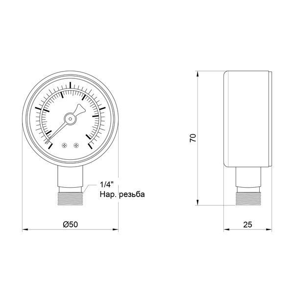 Манометр Thermo Alliance Standart 50 мм 1/4", нижнє підмикання SD1704B SD00006077 фото