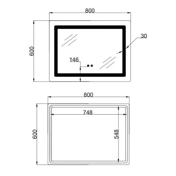 Дзеркало Lidz Kubis (KU2) 800х600 з LED-підсвічуванням Touch, з антизапотіванням, з димером, рег. яскравості LD78LF9048060 SD00054570 фото