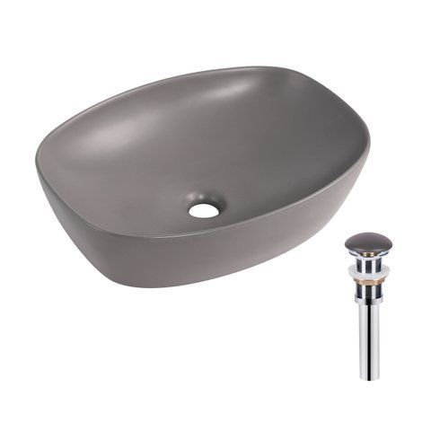 Раковина накладна Qtap Robin 500х380х140 мм, Stone grey, прямокутна, з донним клапаном QT04116302SG SD00054297 фото