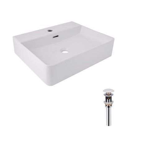 Комплект Qtap Nando LT: Раковина підвісна прамокутна 500х420х130 мм White + Донний клапан PU02O SD00053447 фото