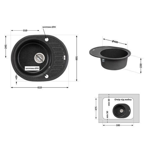 Кухонна мийка Lidz 620x500/200 GRF-13 (LIDZGRF13620500200) SD00043266 фото
