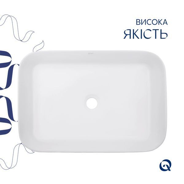 Раковина накладна Qtap Virgo N прямокутна без донного клапана WHITE QT18116308W SD00052613 фото