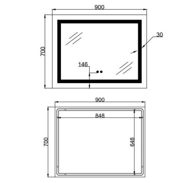 Дзеркало Lidz Kubis (KU1) 900х700 з LED-підсвічуванням Touch, з антизапотіванням, з димером, рег. яскравостіLD78LF9049070 SD00054575 фото