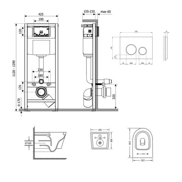 Готове рішення Qtap для ванної кімнати: підвісний унітаз Swan Ultra Quiet 485x360x320 + комплект інсталяції Nest 4 в 1 (кругла клавіша Matt Black) SD00051274 фото