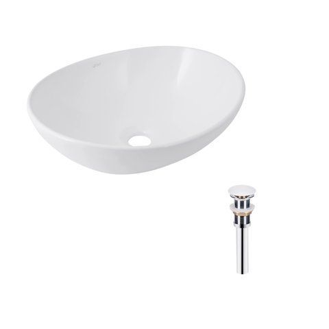 Комплект Qtap Dove: Раковина накладна овальна 415x340x140 мм White + Донний клапан PU02 SD00053432 фото
