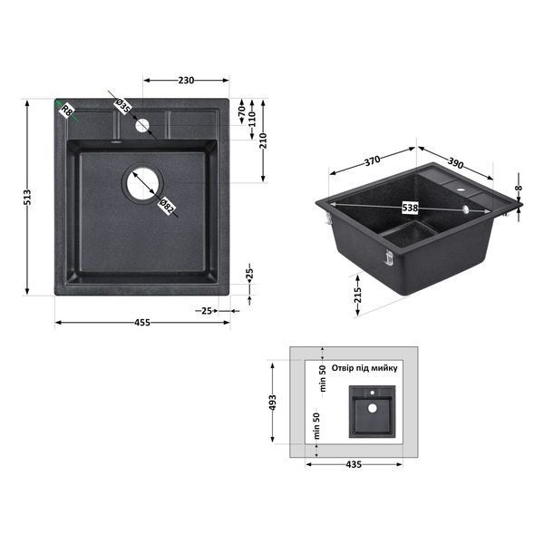 Кухонна мийка Lidz 460х515/200 BLA-03 (LIDZBLA03460515200) SD00042417 фото
