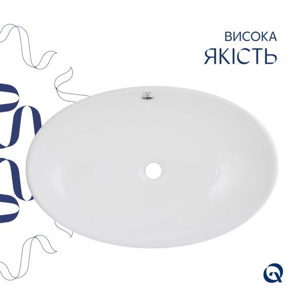 Комплект Qtap Dove: Раковина накладна овальна 635x420x150 мм White + Донний клапан PU02O SD00053433 фото