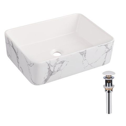 Раковина накладна Qtap Tern 480x370x135 мм, Marble, прямокутна, з донним клапаном QT17116069MR SD00054303 фото
