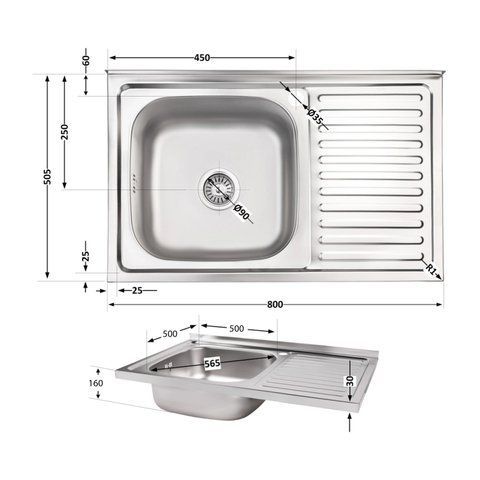 Кухонна мийка Brinex 5080-L 0,6 мм Satin (BRIN5080LSAT06) SD00054101 фото