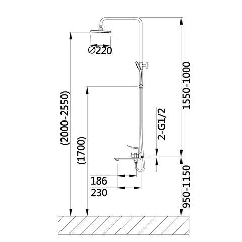 Душова система універсальна Qtap Presto на три споживача (з виливом) QTPRE111GRP45585 Graphite SD00051709 фото